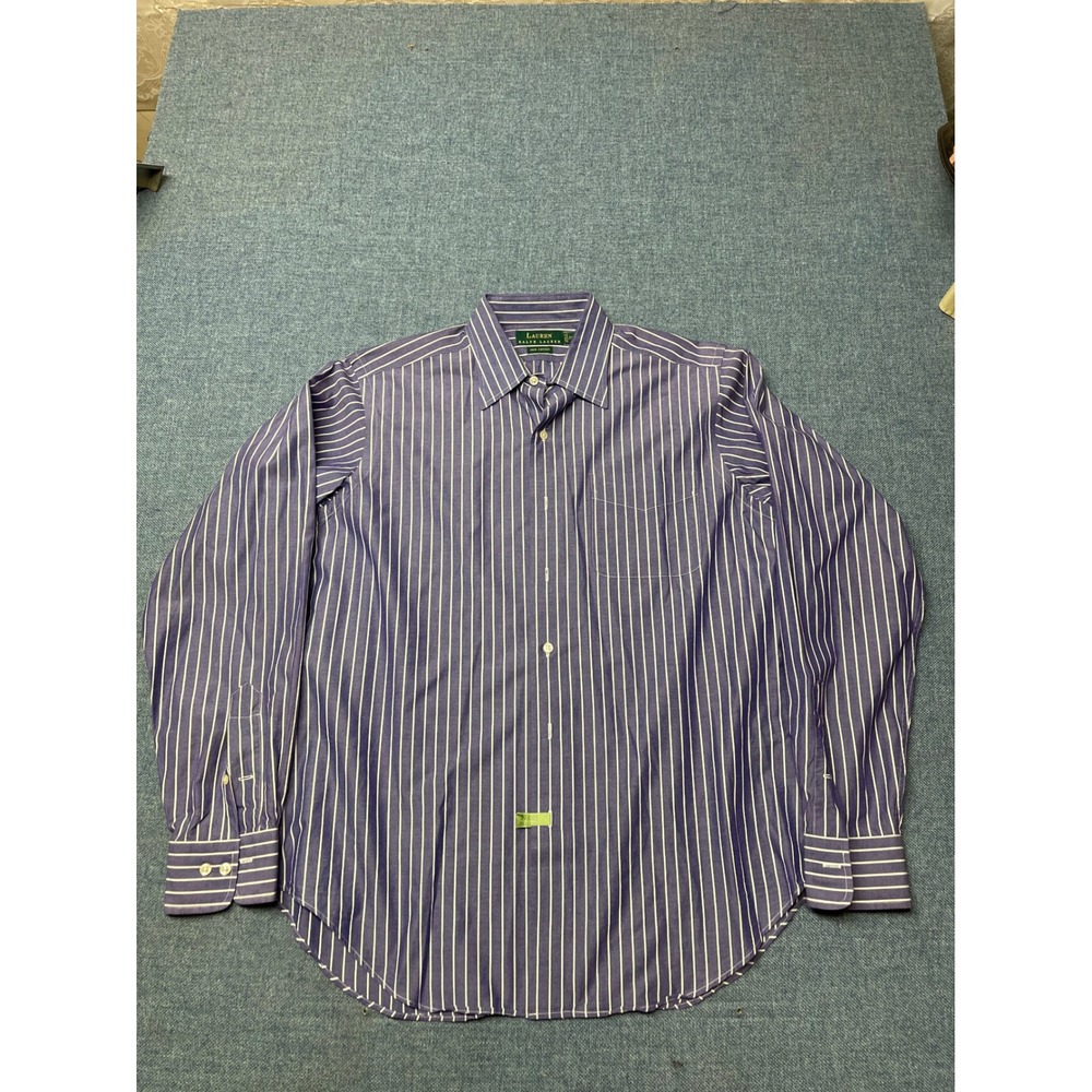 Lauren Ralph Lauren Mens Purple White Striped Cotton Dress Shirt 15.5 34/35